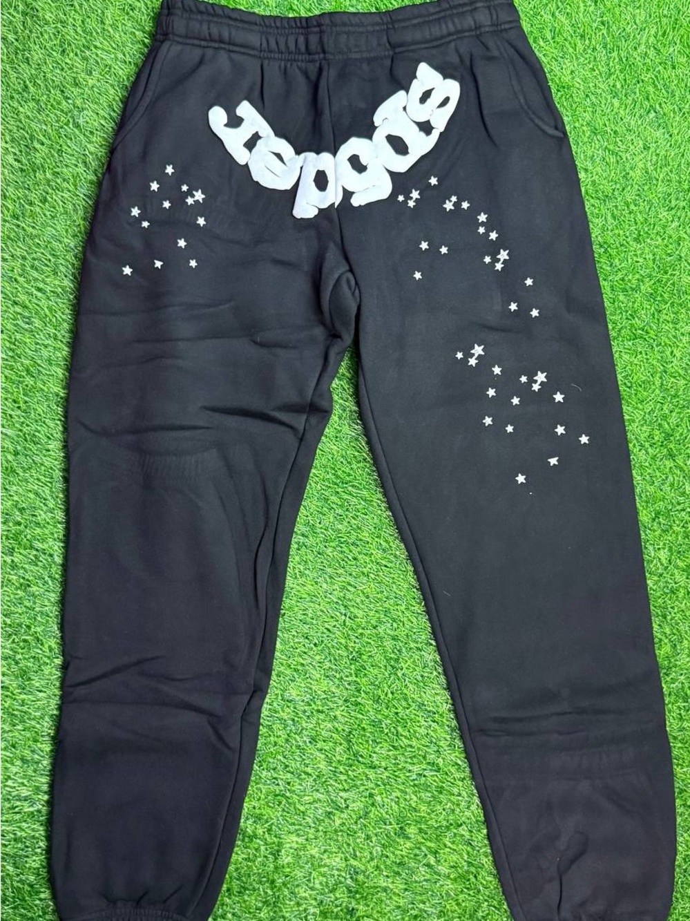 Unisex Black Jogger Pants with White Sp5der Print